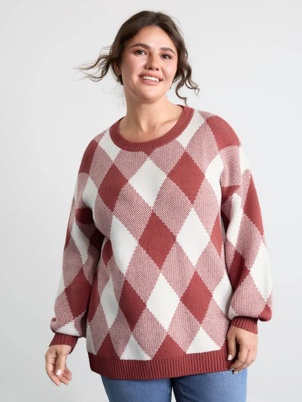 Checkered Color Contrast Pullover sold by Bloomchic