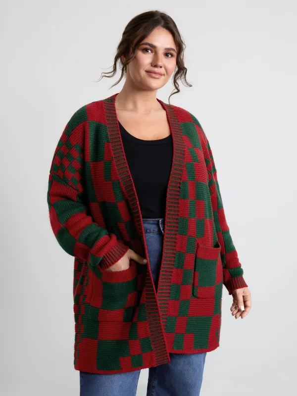 Holiday Checkered Open-Front Knit Cardigan sold by Bloomchic