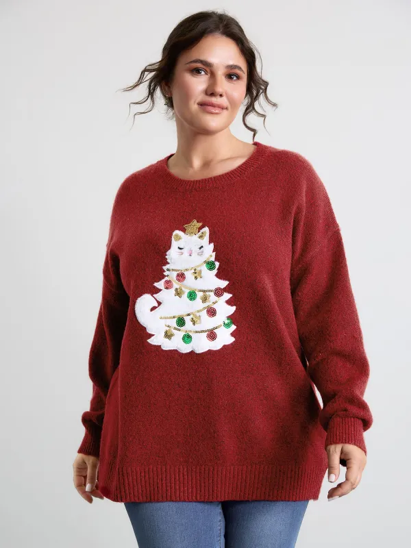 Festive Cat Tree Colorful Pullover sold by Bloomchic