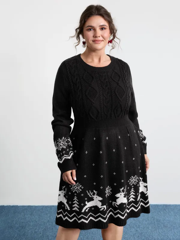 Christmas Textured Pattern Midi Sweater Dress sold by Bloomchic