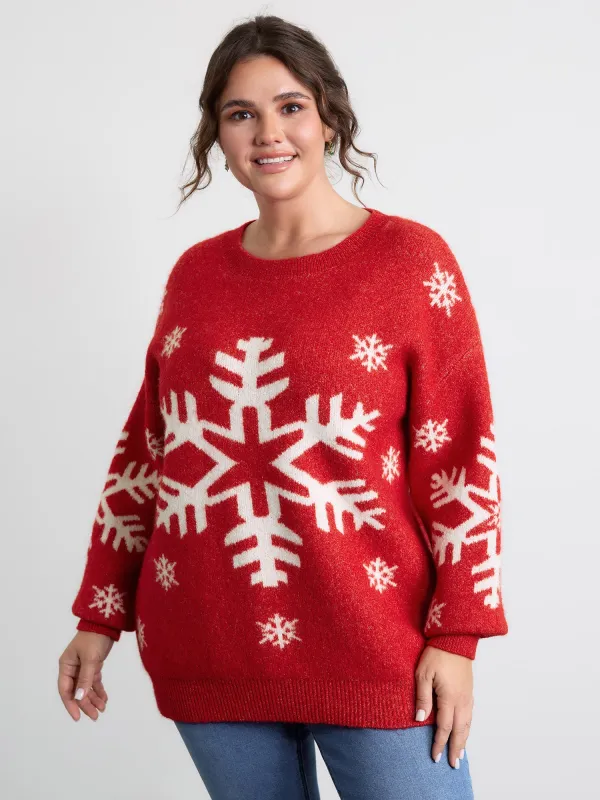 Snowflake Holiday Print Pullover sold by Bloomchic