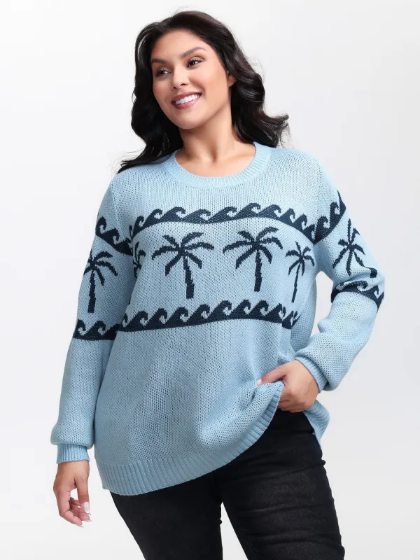 Coconut Tree Pattern Jacquard Pullover sold by Bloomchic