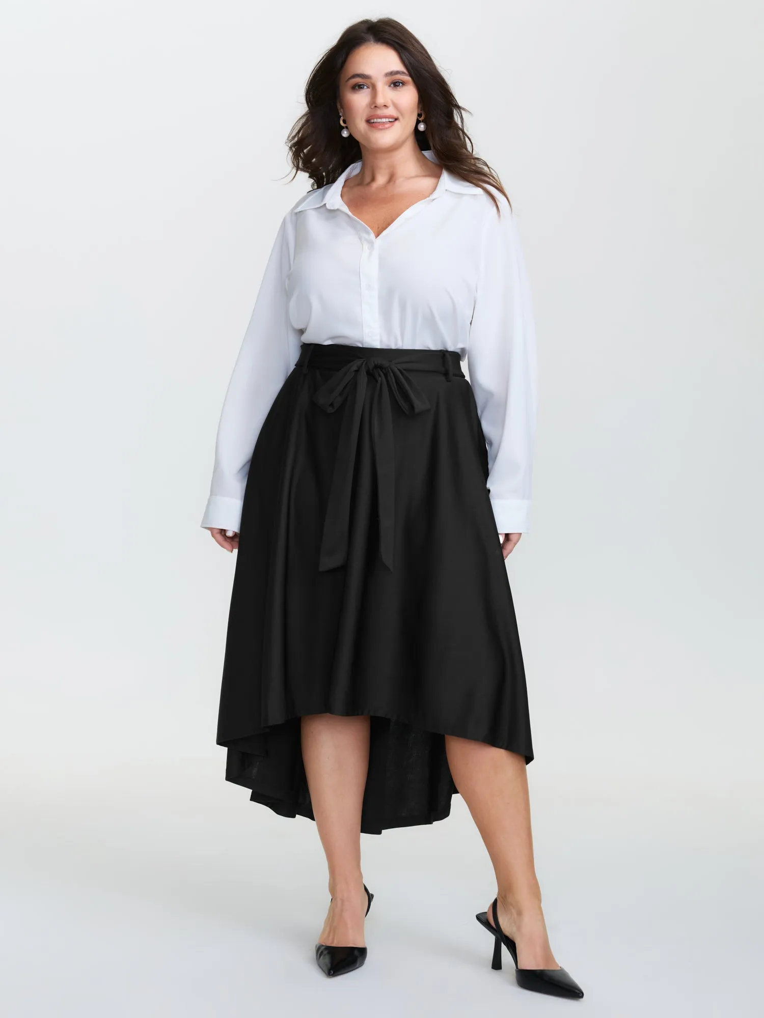 Belted Waist High-Low Hem Midi Skirt sold by Bloomchic