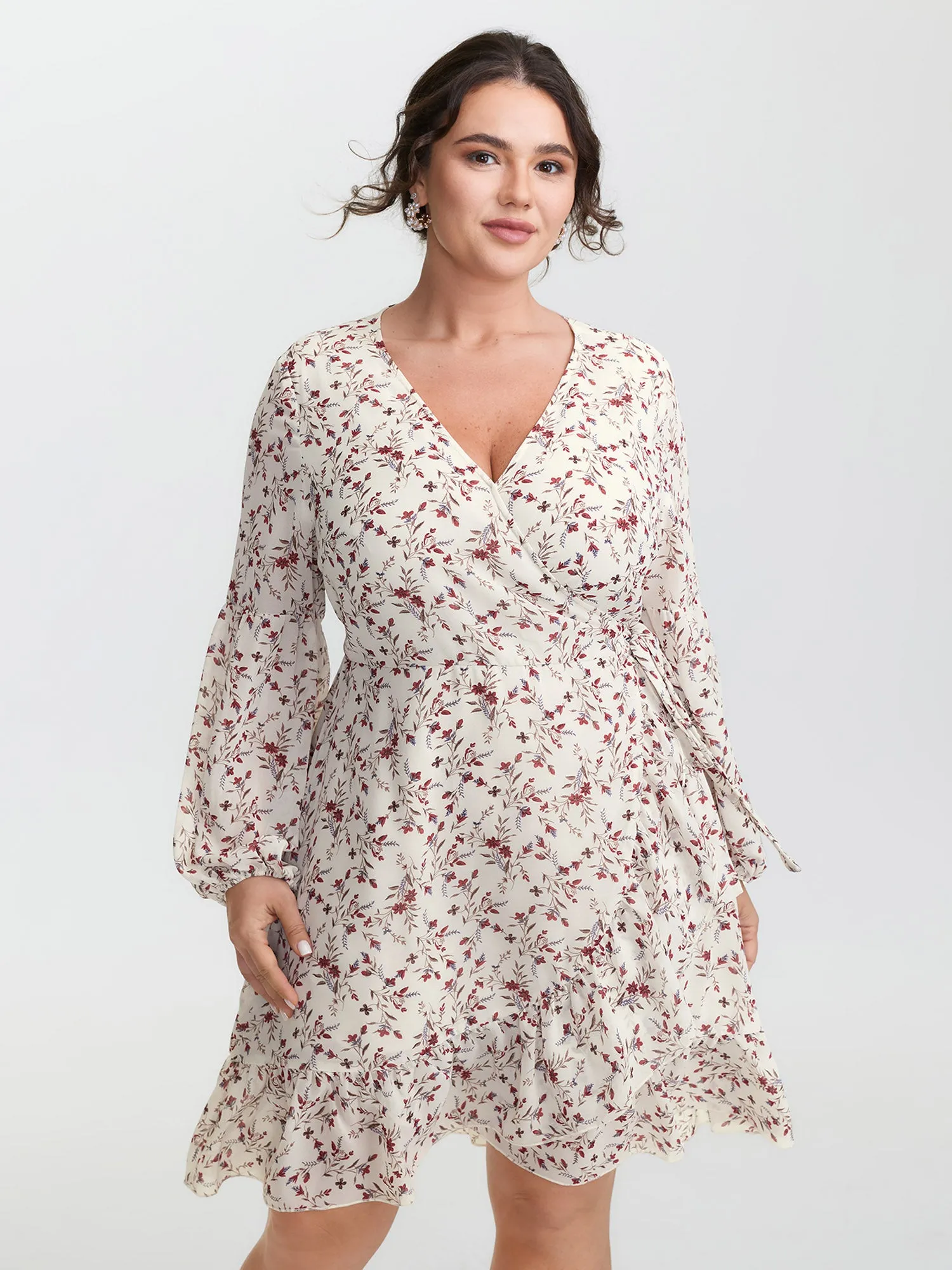 Chiffon Floral Wrap Ruffled Mini Dress sold by Bloomchic