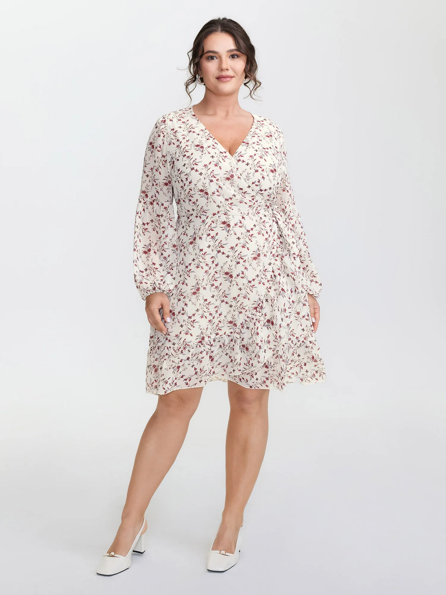 Chiffon Floral Wrap Ruffled Mini Dress sold by Bloomchic product image thumbnail 3