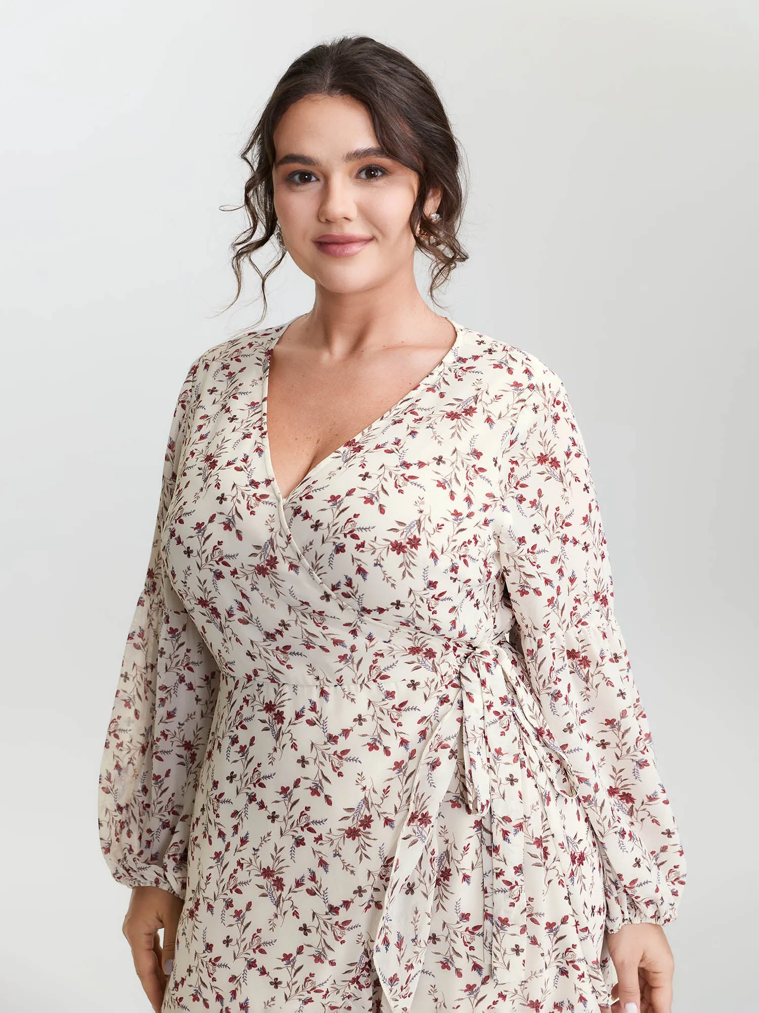 Chiffon Floral Wrap Ruffled Mini Dress sold by Bloomchic product image thumbnail 2