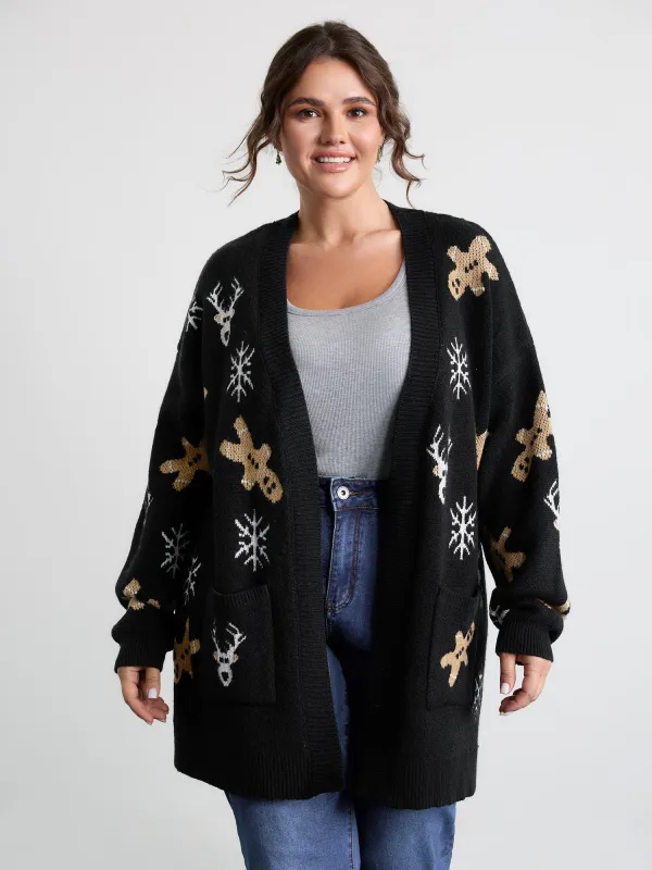 Supersoft Gingerbread Holiday Jacquard Pockets Cardigan sold by Bloomchic