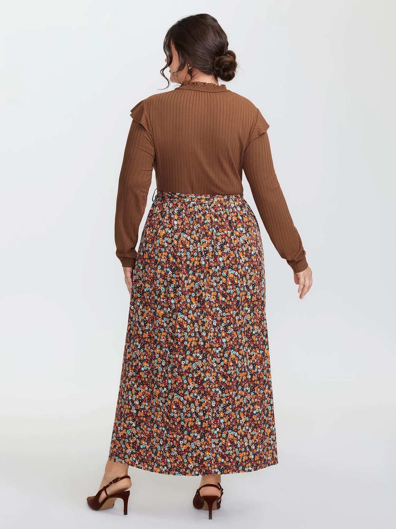 Floral Ruffled Pockets Mock Neck Maxi Dress sold by Bloomchic product image thumbnail 4