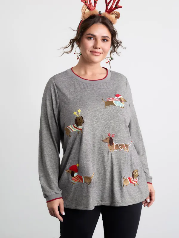 Supersoft Puppy Embroidery Contrast T-Shirt sold by Bloomchic