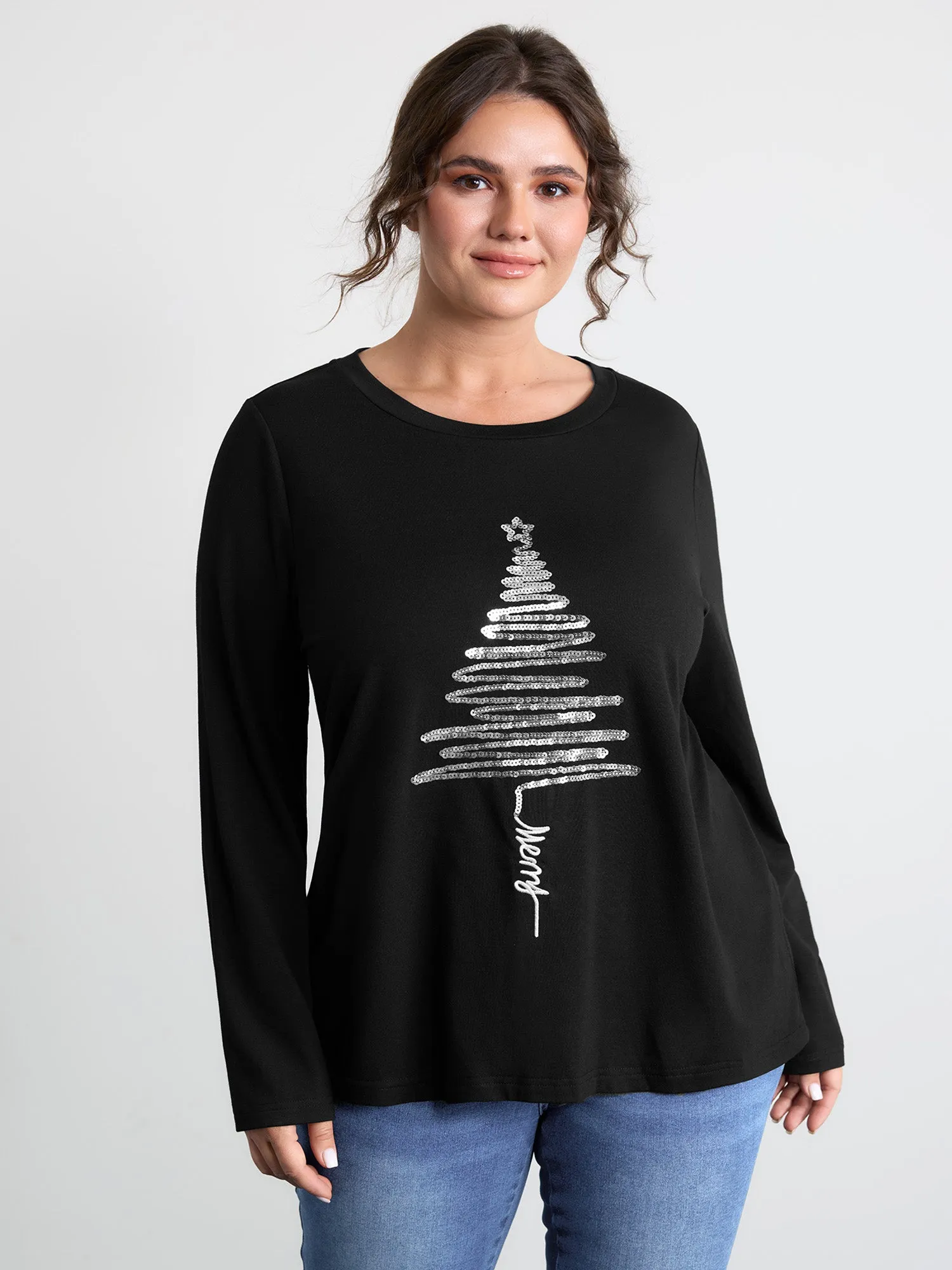 Sequin Cord Embroidered Tree Round Neck T-Shirt sold by Bloomchic product image thumbnail 2