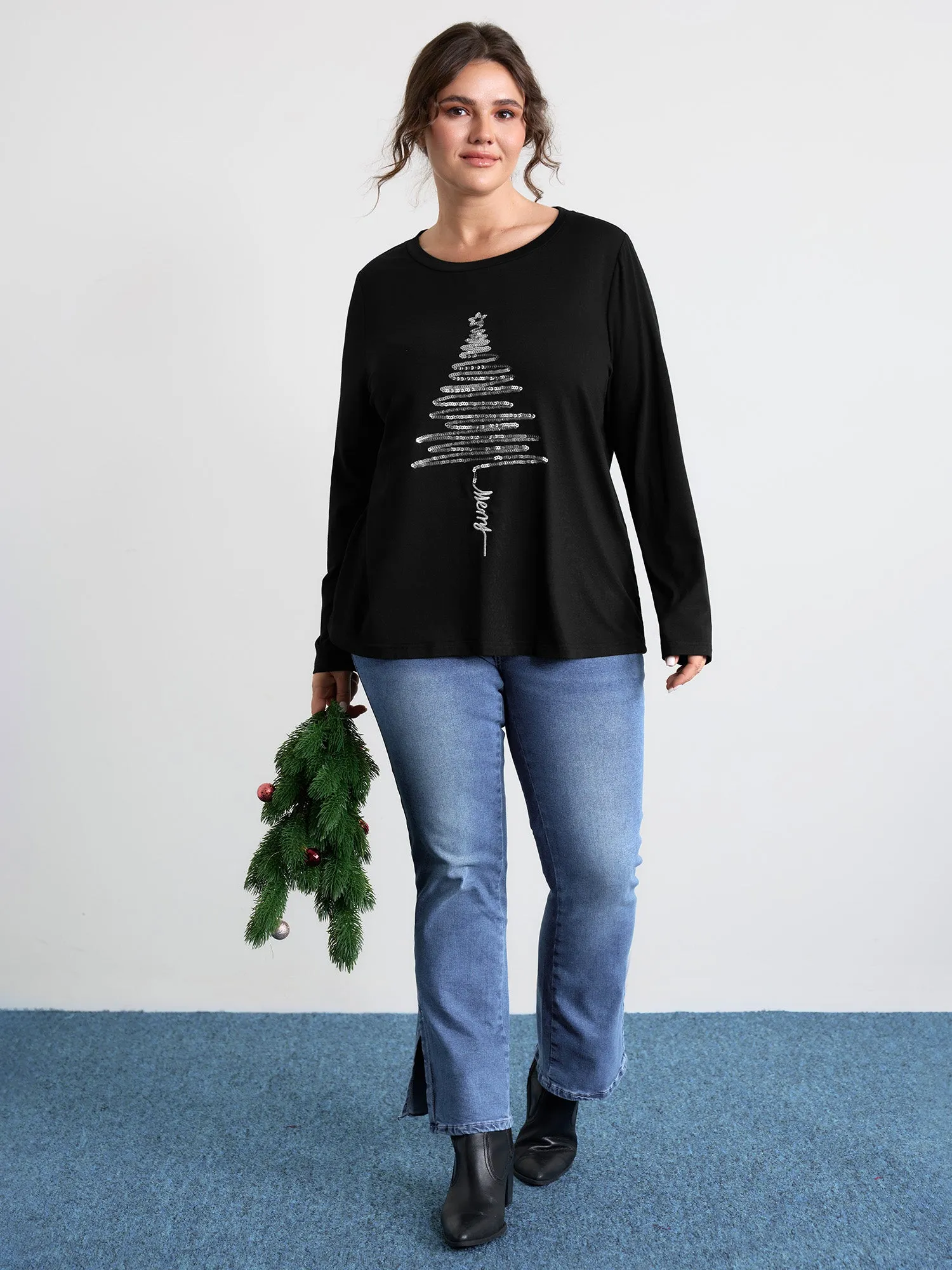 Sequin Cord Embroidered Tree Round Neck T-Shirt sold by Bloomchic product image thumbnail 3