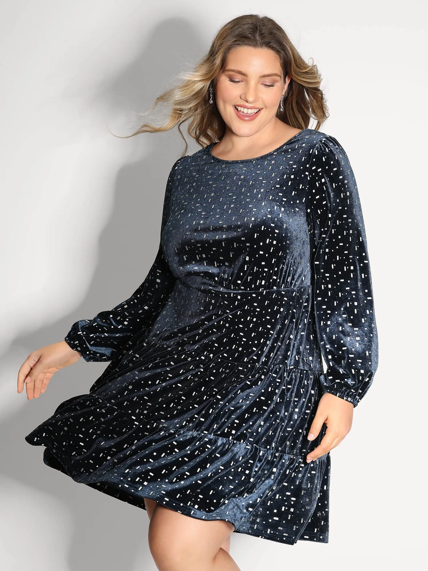 Stretchy Gold-Stamped Pockets Mini Dress sold by Bloomchic