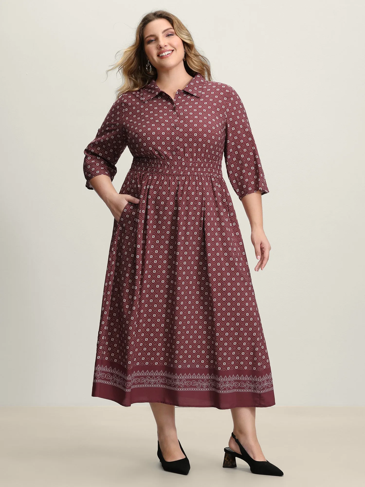 Geometric Print Shirred Waist Maxi Dress sold by Bloomchic product image thumbnail 3