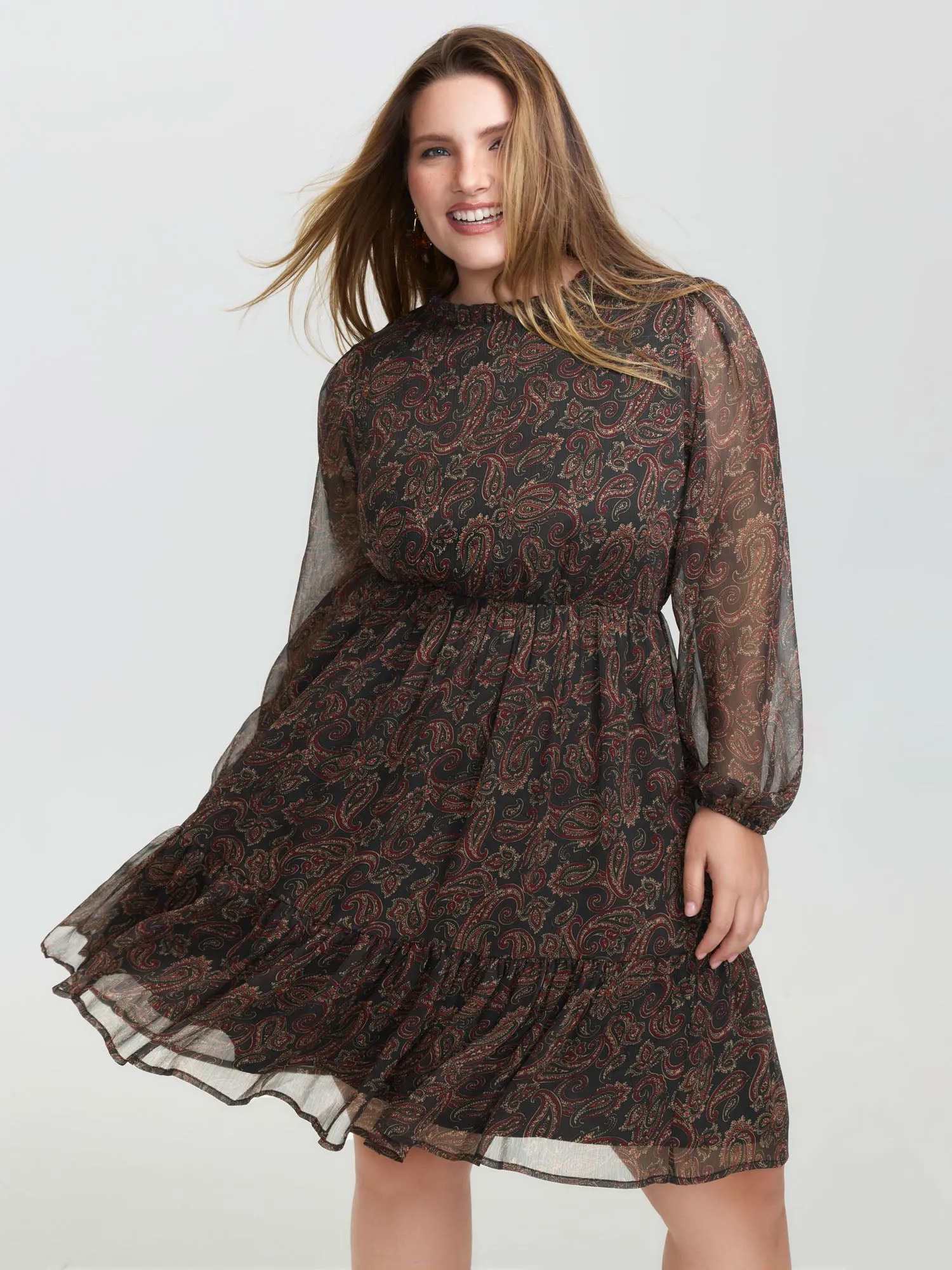 Paisley Print Sheer Flowy Mini Dress sold by Bloomchic