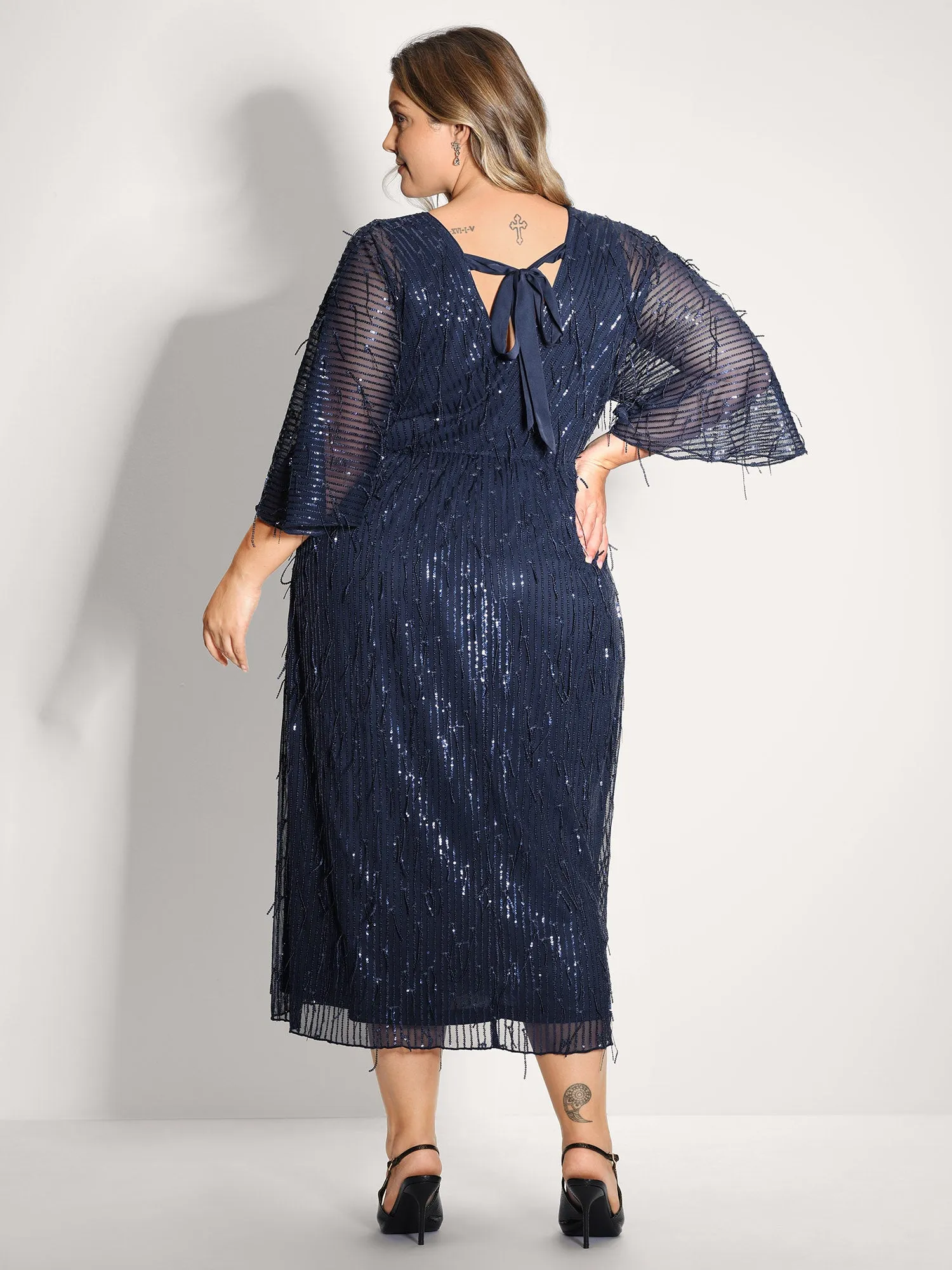 Sequin Lace High Slit Backless Maxi Dress sold by Bloomchic product image thumbnail 5