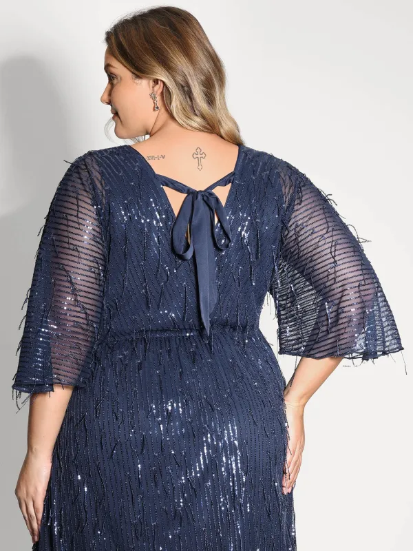 Sequin Lace High Slit Backless Maxi Dress sold by Bloomchic