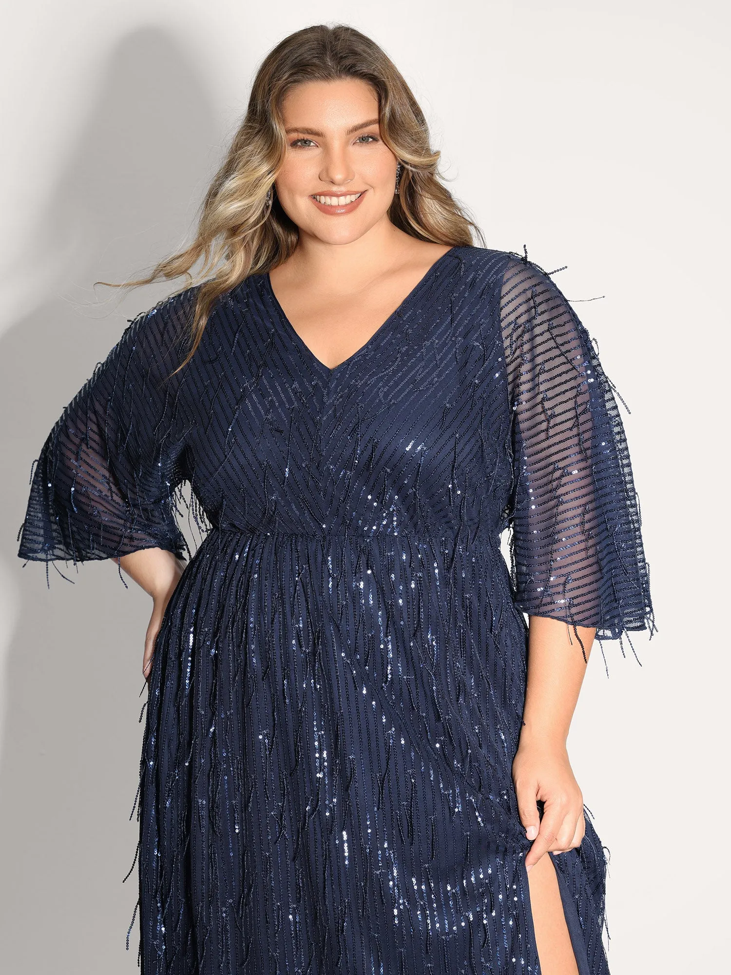 Sequin Lace High Slit Backless Maxi Dress sold by Bloomchic product image thumbnail 4