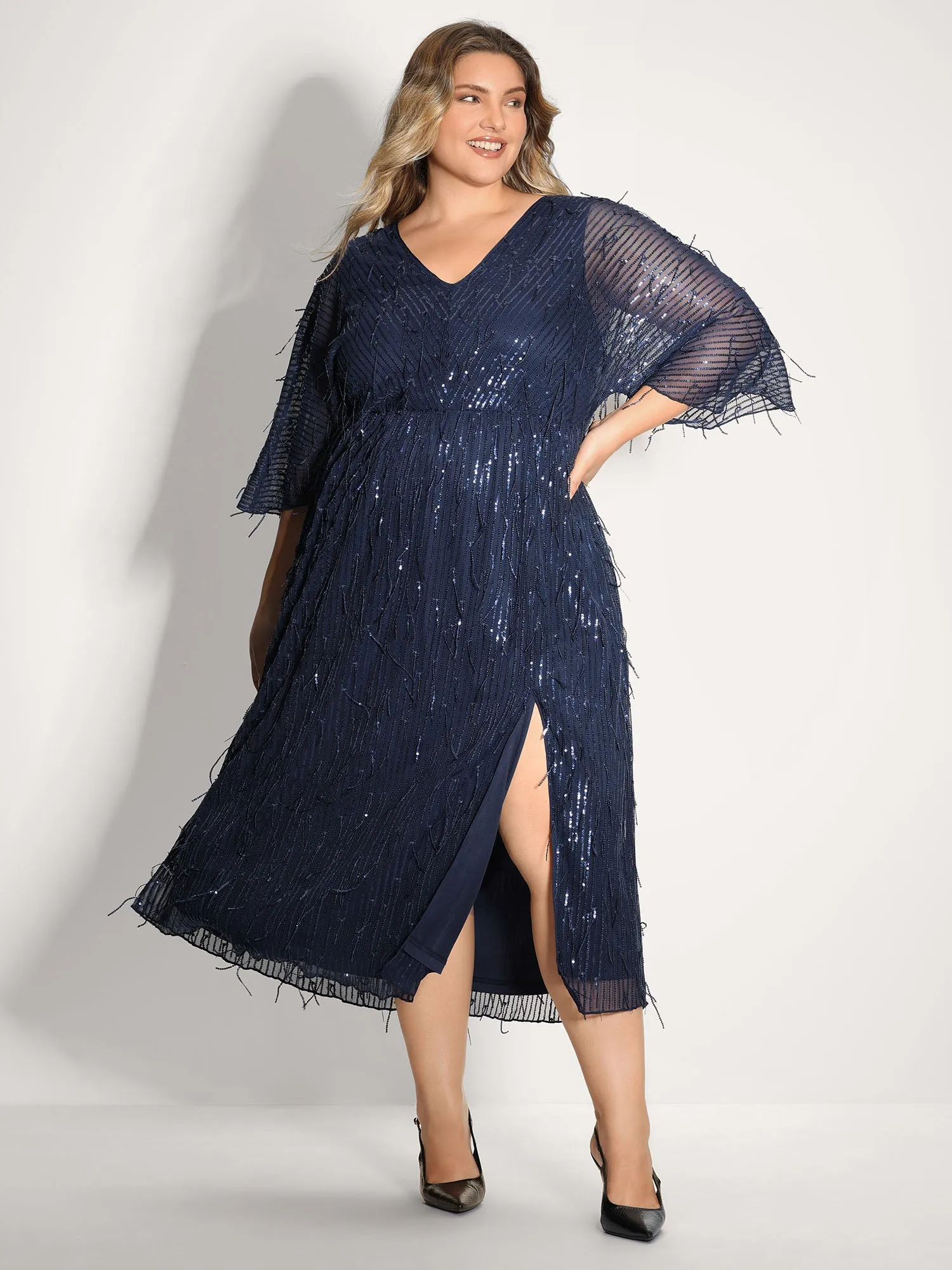 Sequin Lace High Slit Backless Maxi Dress sold by Bloomchic product image thumbnail 2