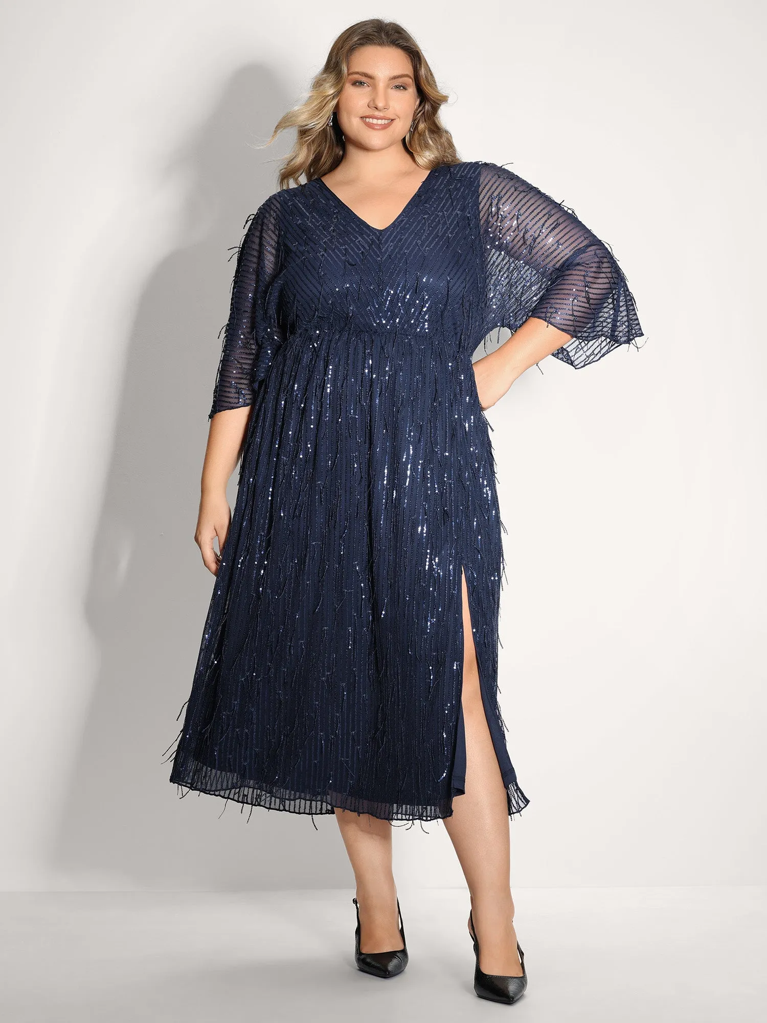 Sequin Lace High Slit Backless Maxi Dress sold by Bloomchic product image thumbnail 3