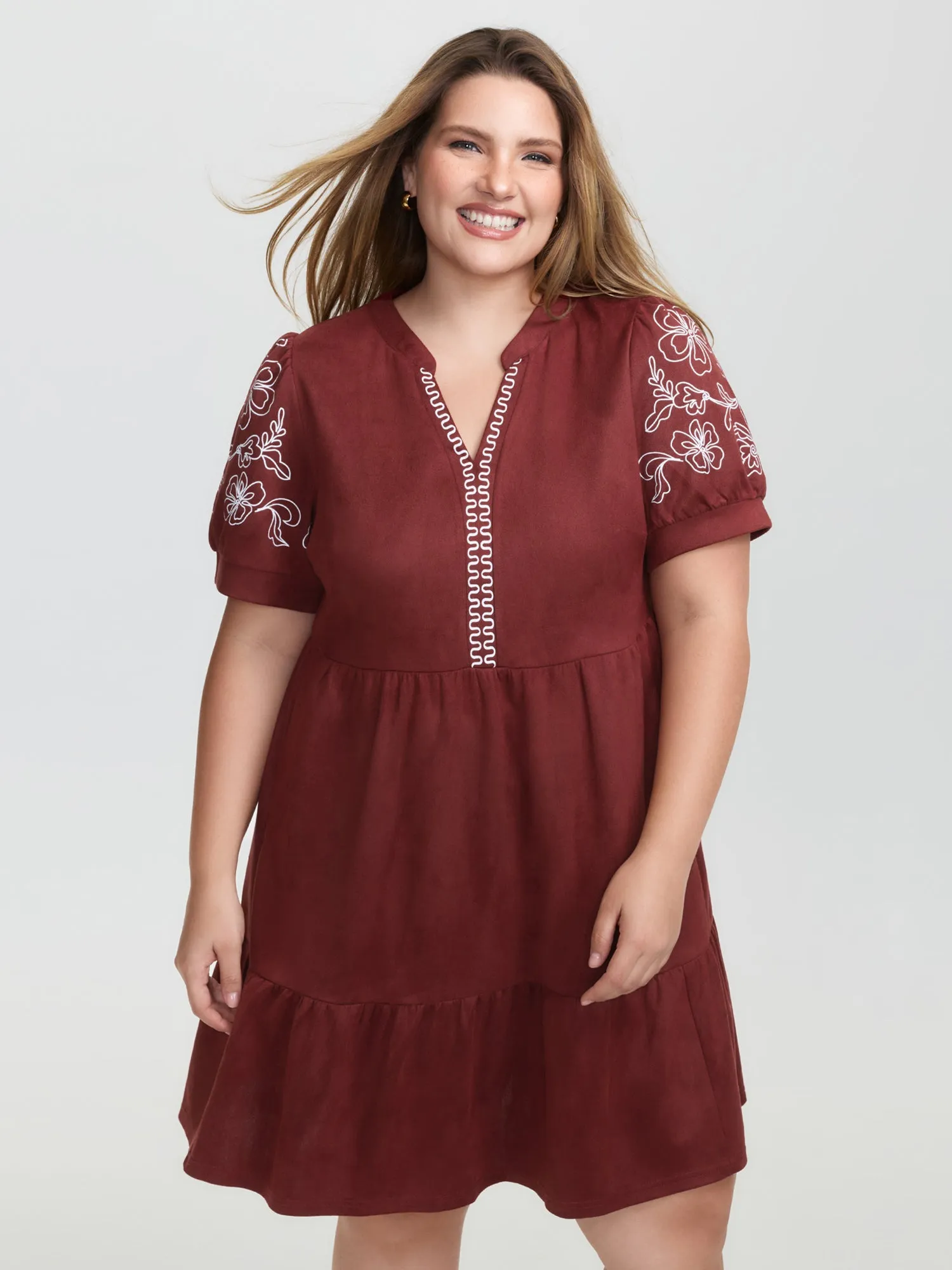 Thread Embroidery Tiered Pockets Mini Dress sold by Bloomchic