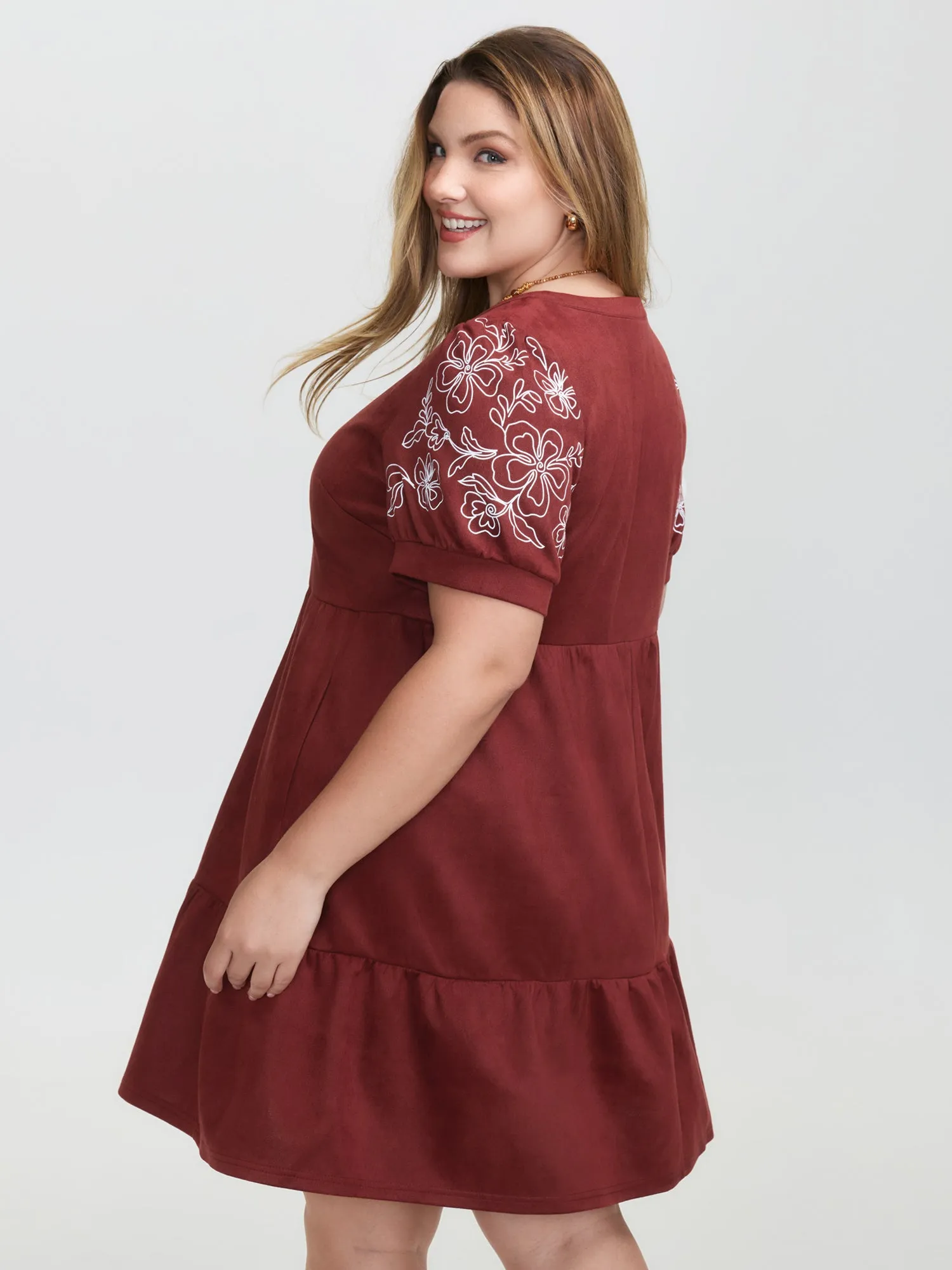 Thread Embroidery Tiered Pockets Mini Dress sold by Bloomchic product image thumbnail 4