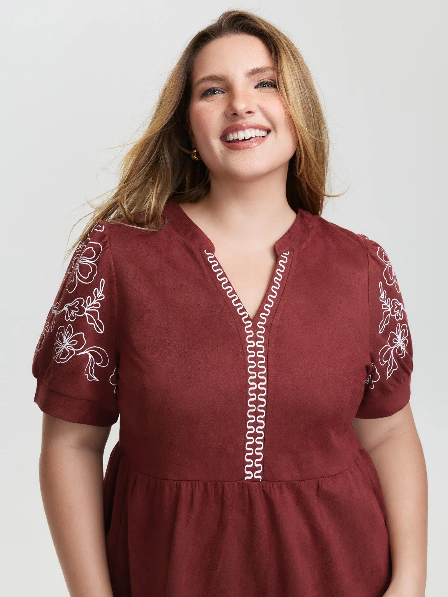 Thread Embroidery Tiered Pockets Mini Dress sold by Bloomchic product image thumbnail 2