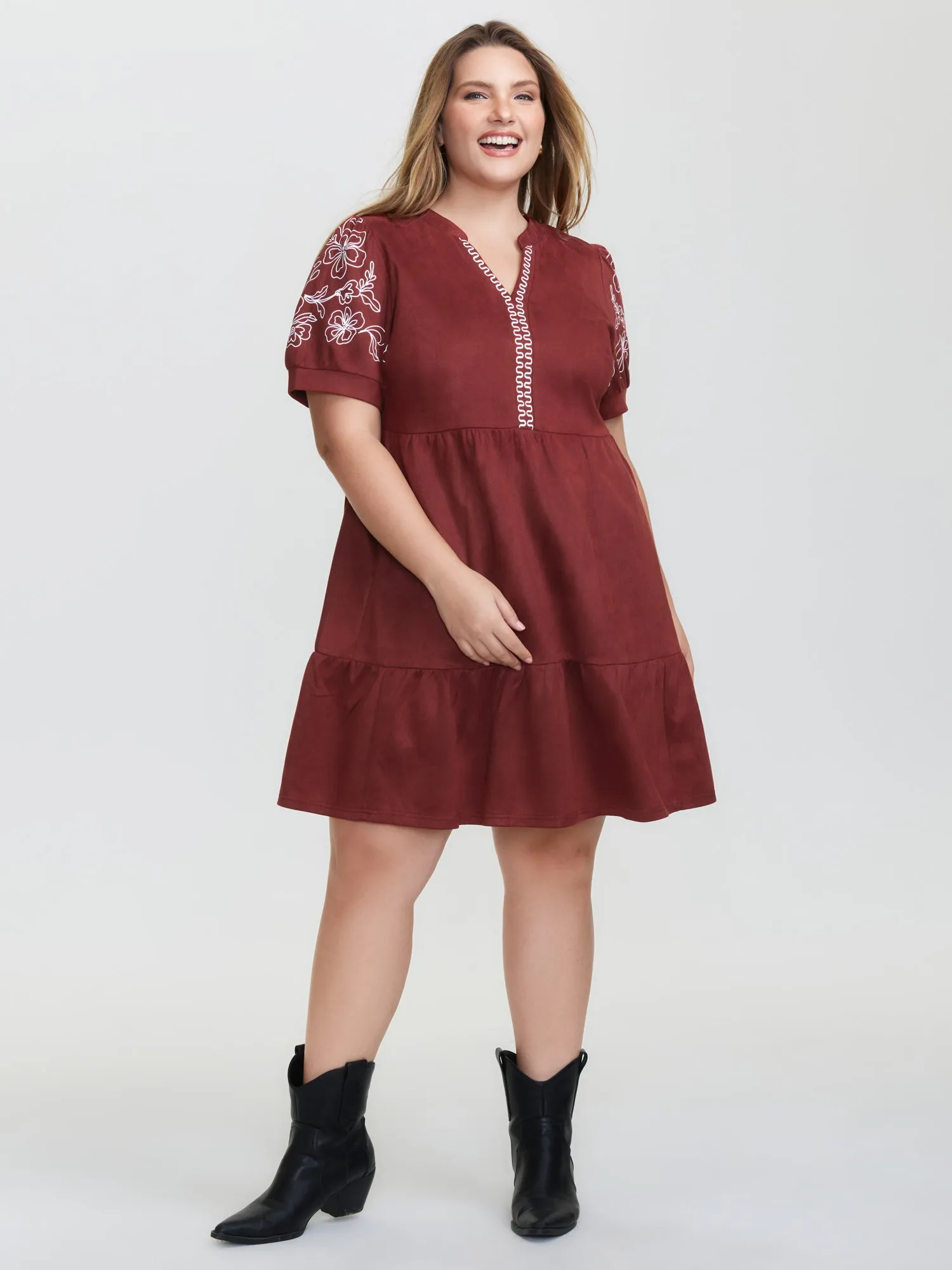 Thread Embroidery Tiered Pockets Mini Dress sold by Bloomchic product image thumbnail 3