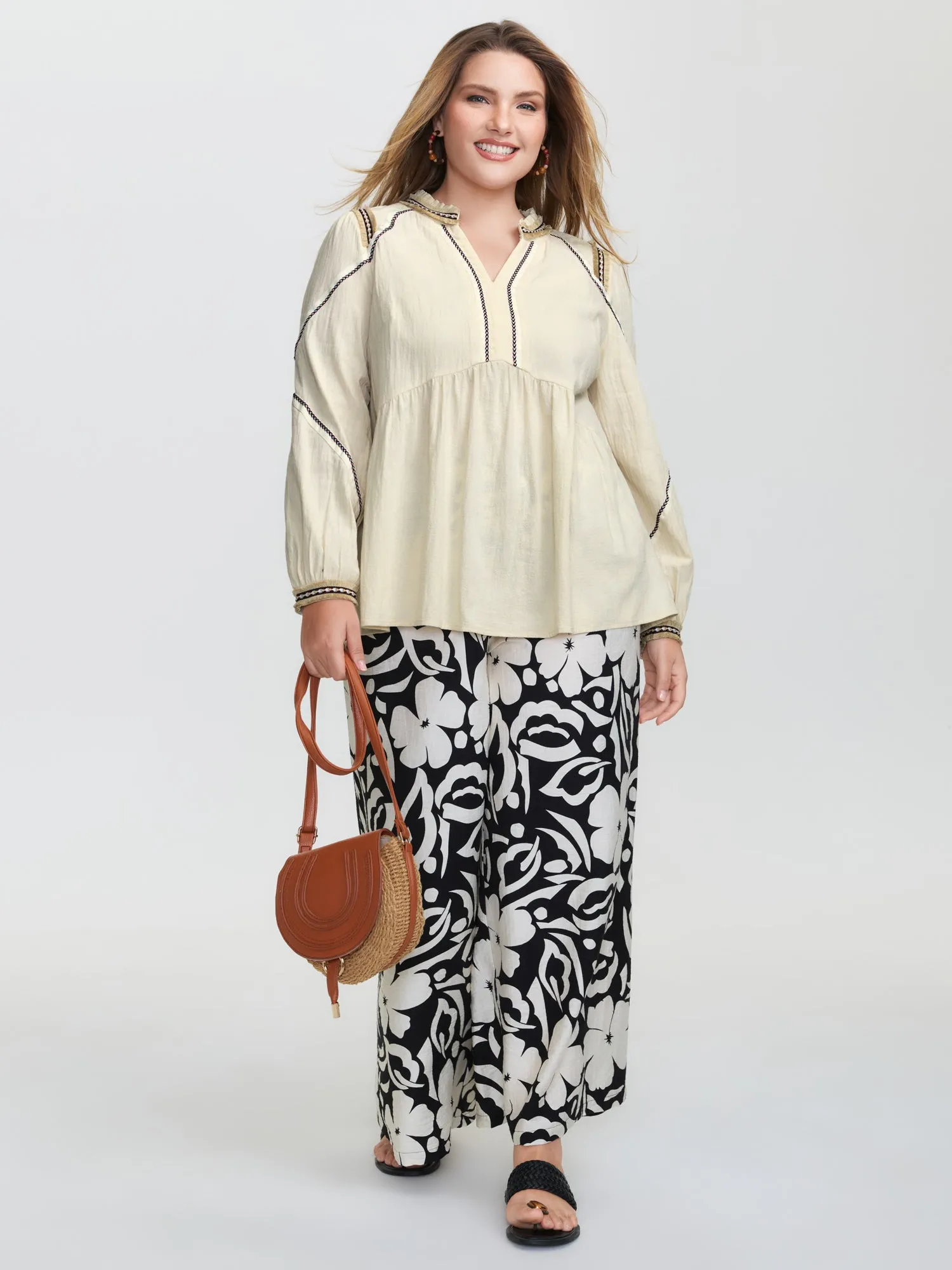 Cotton Contrast Webbing Notched Collar Blouse sold by Bloomchic product image thumbnail 3