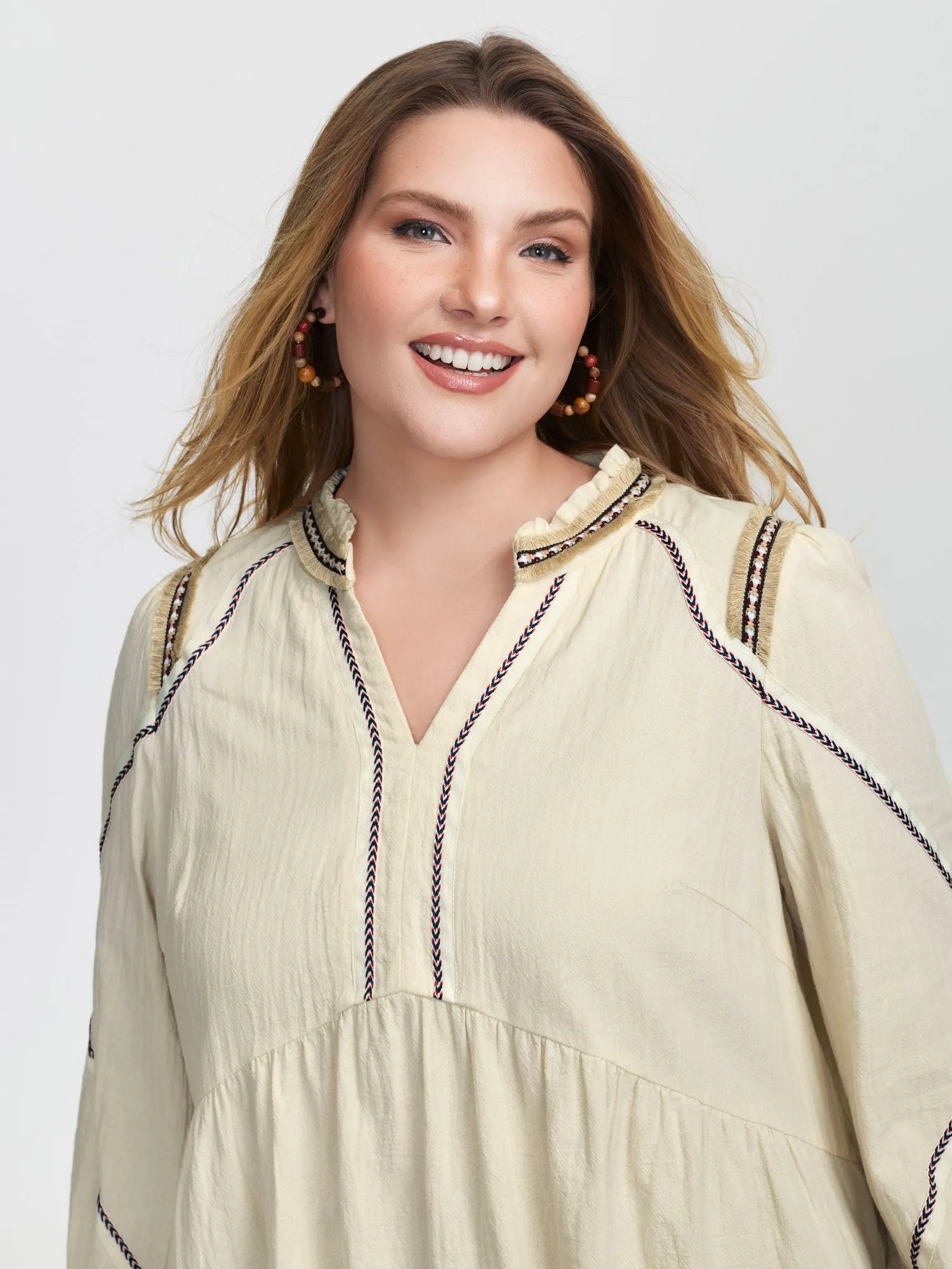 Cotton Contrast Webbing Notched Collar Blouse sold by Bloomchic