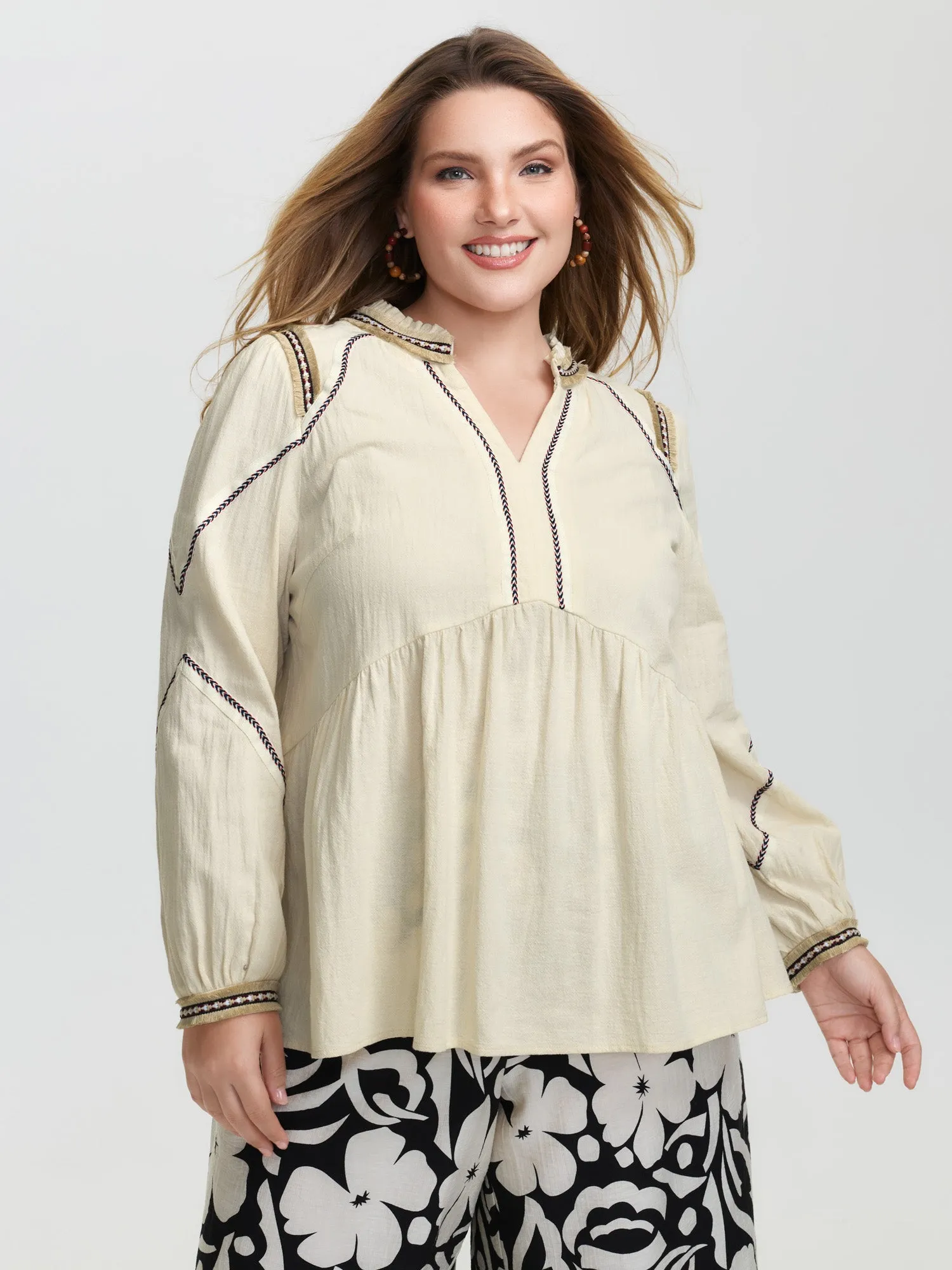 Cotton Contrast Webbing Notched Collar Blouse sold by Bloomchic product image thumbnail 2