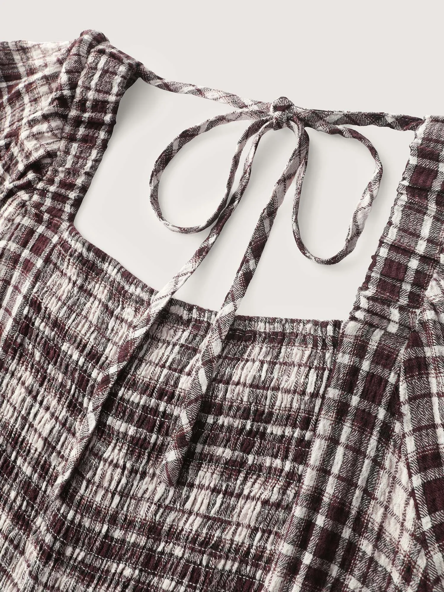 Plaid Shirred Pockets Back-Tie Midi Dress sold by Bloomchic product image thumbnail 5