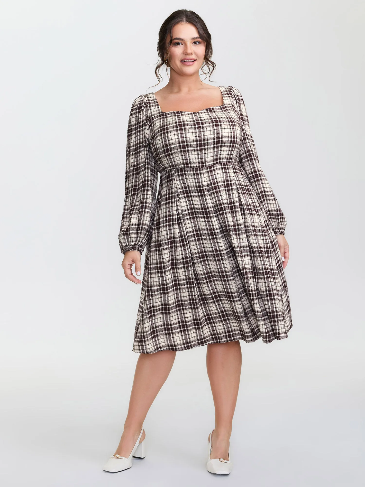 Plaid Shirred Pockets Back-Tie Midi Dress sold by Bloomchic product image thumbnail 3