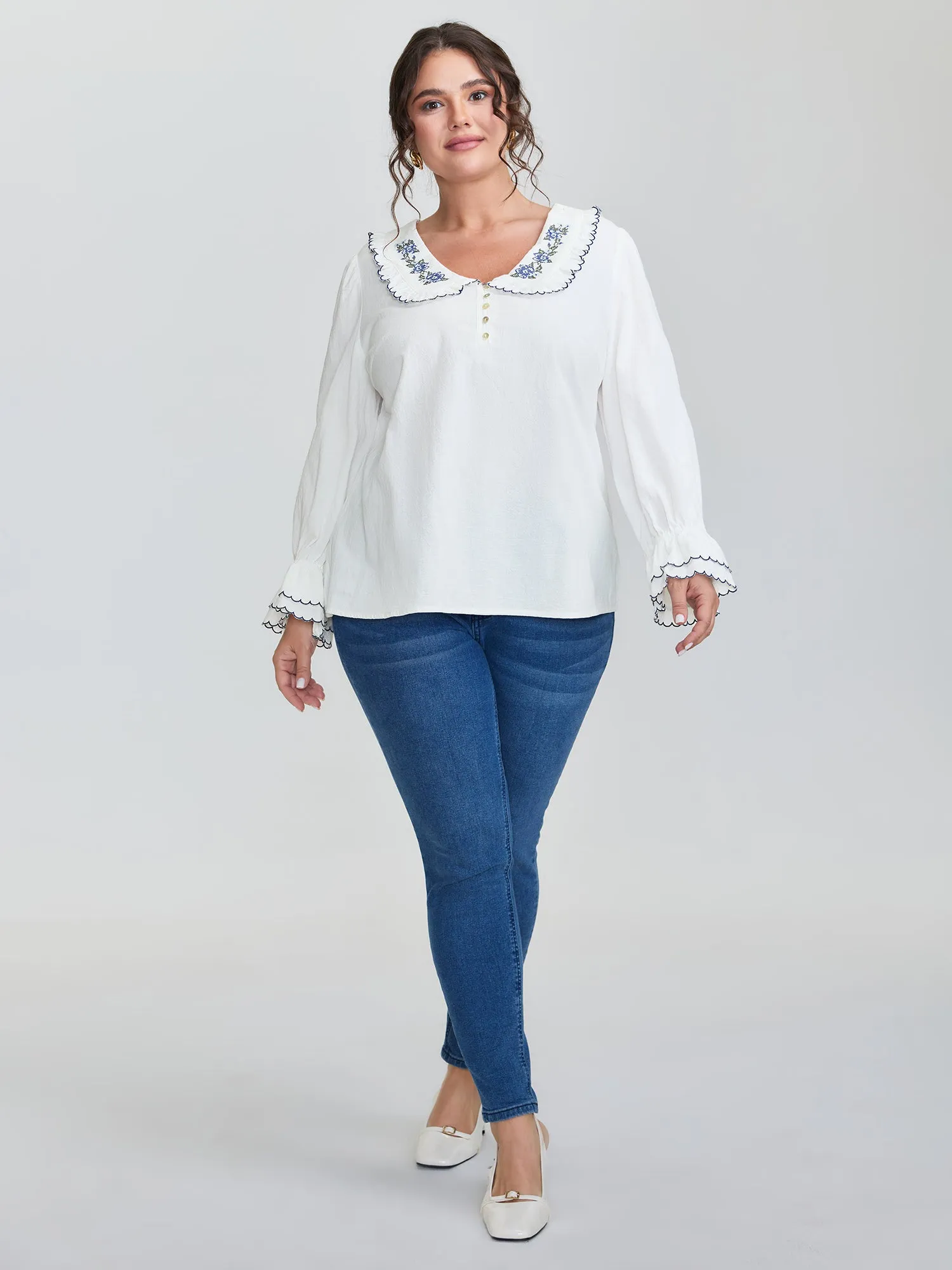 Pure Cotton Embroidered Doll Collar Blouse sold by Bloomchic product image thumbnail 3