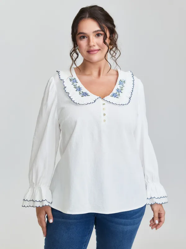 Pure Cotton Embroidered Doll Collar Blouse sold by Bloomchic