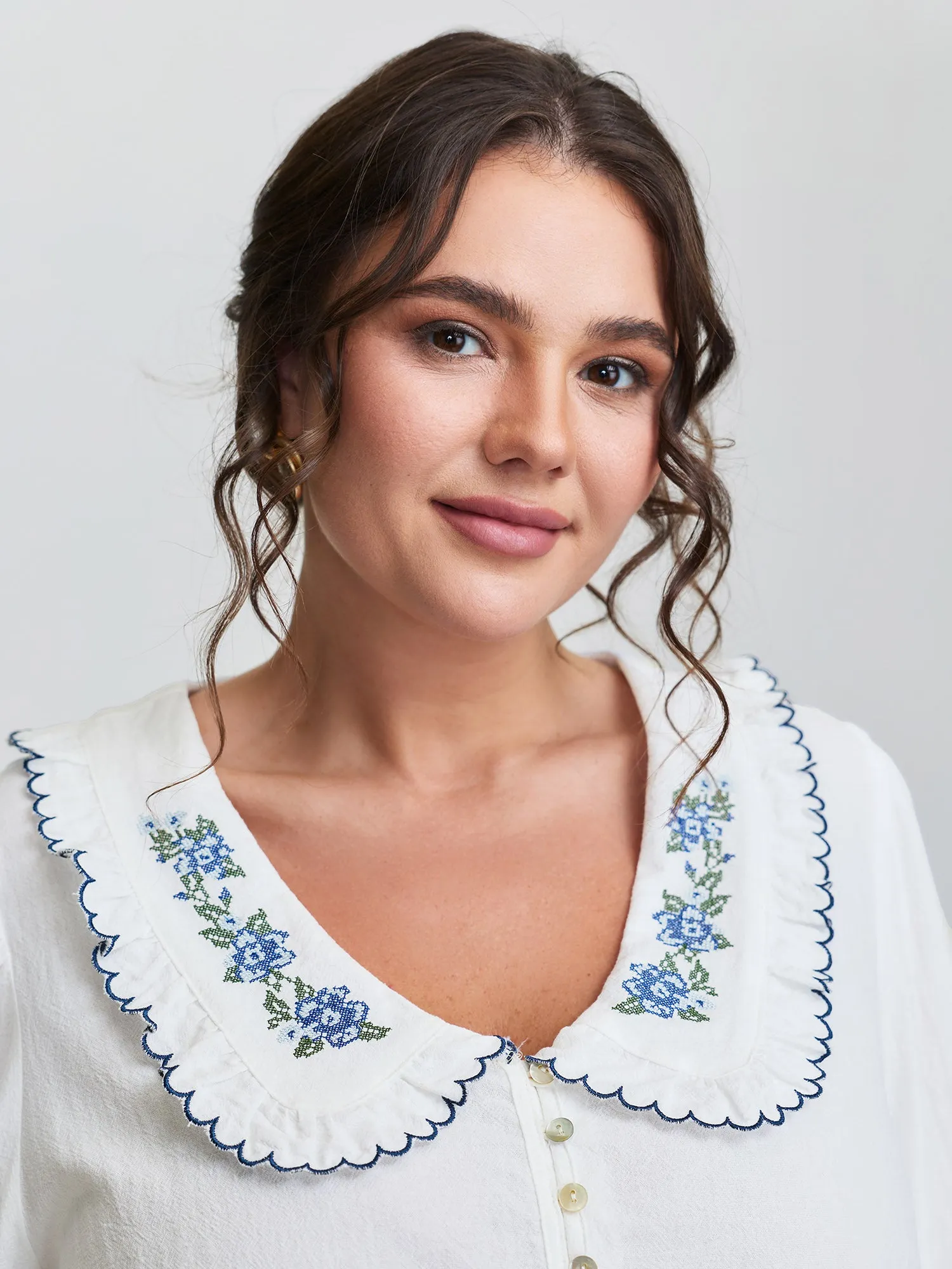 Pure Cotton Embroidered Doll Collar Blouse sold by Bloomchic product image thumbnail 2