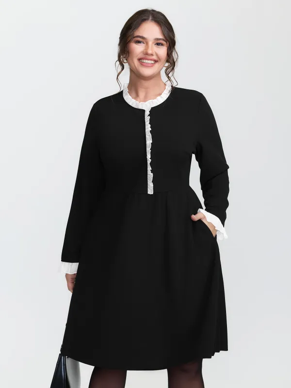 Color Contrast Ruffled Midi Dress sold by Bloomchic