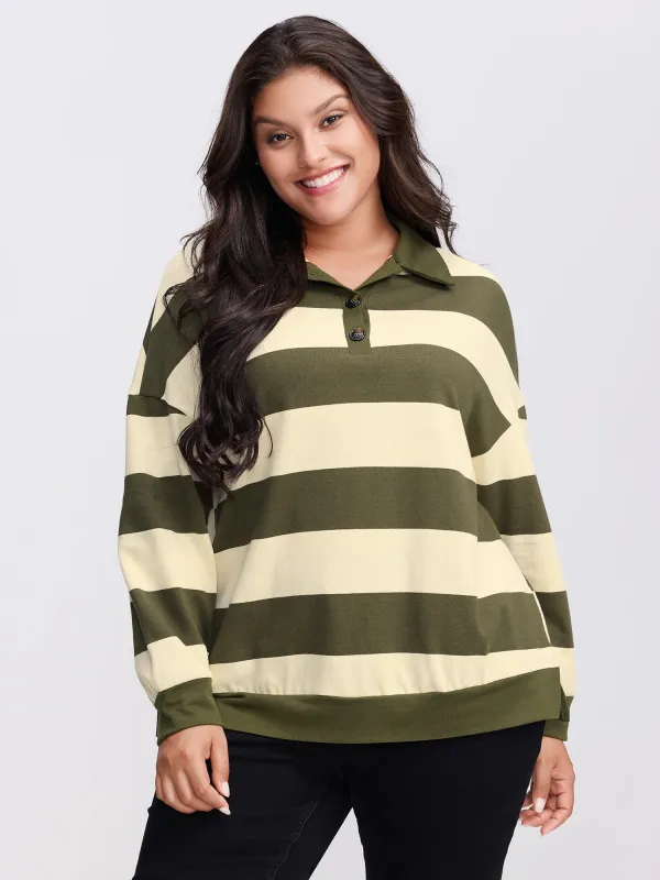 Pure Cotton Stripe Polo Collar Sweatshirt sold by Bloomchic
