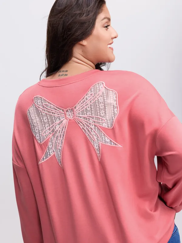 Supersoft Cut-Out Bow Embroidery Sweatshirt sold by Bloomchic