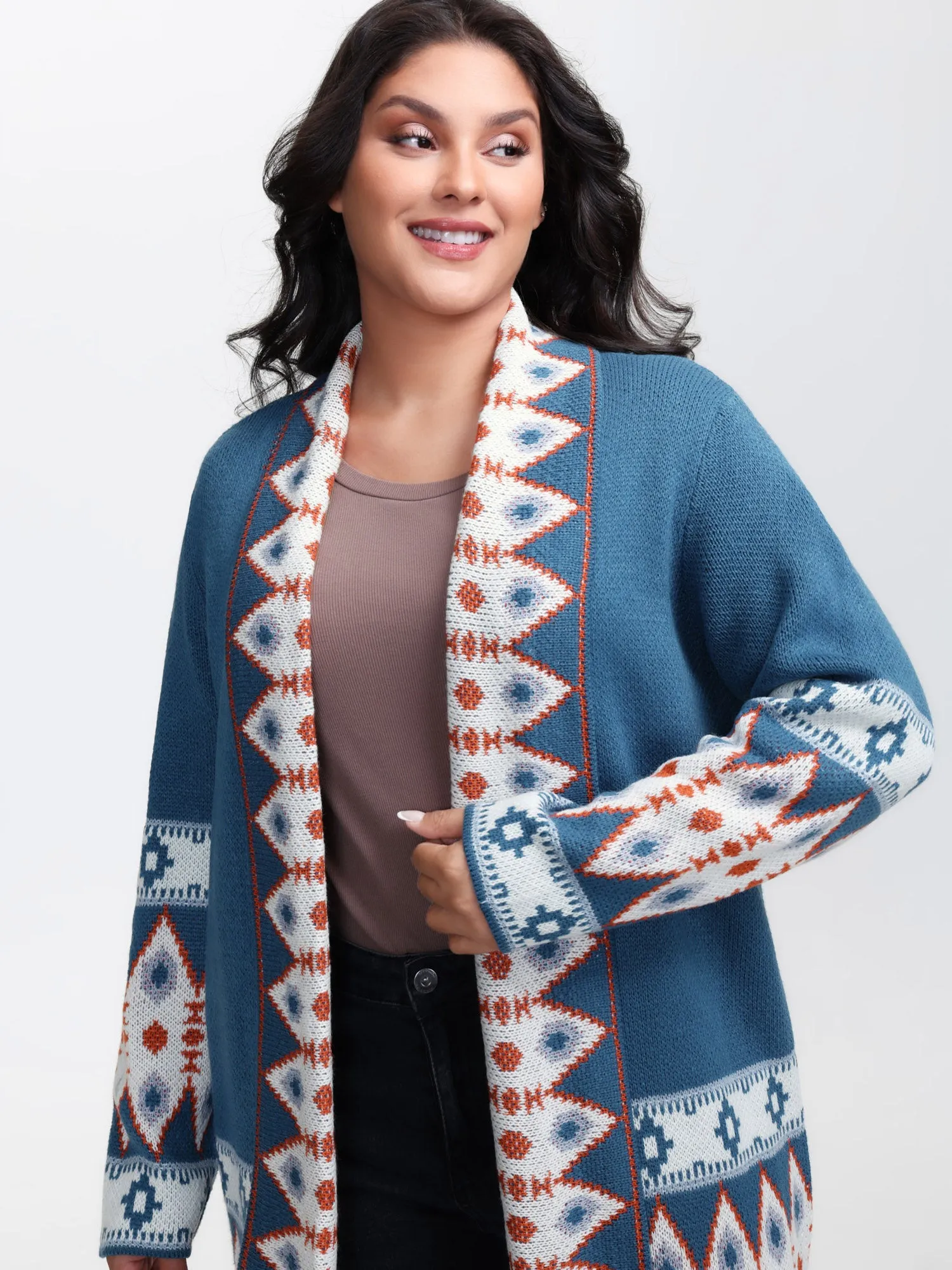 Boho Pattern Jacquard Folded Collar Knit Cardigan sold by Bloomchic product image thumbnail 4