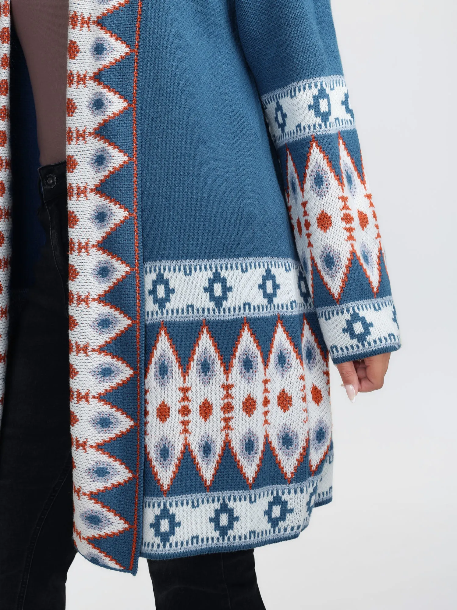 Boho Pattern Jacquard Folded Collar Knit Cardigan sold by Bloomchic product image thumbnail 5