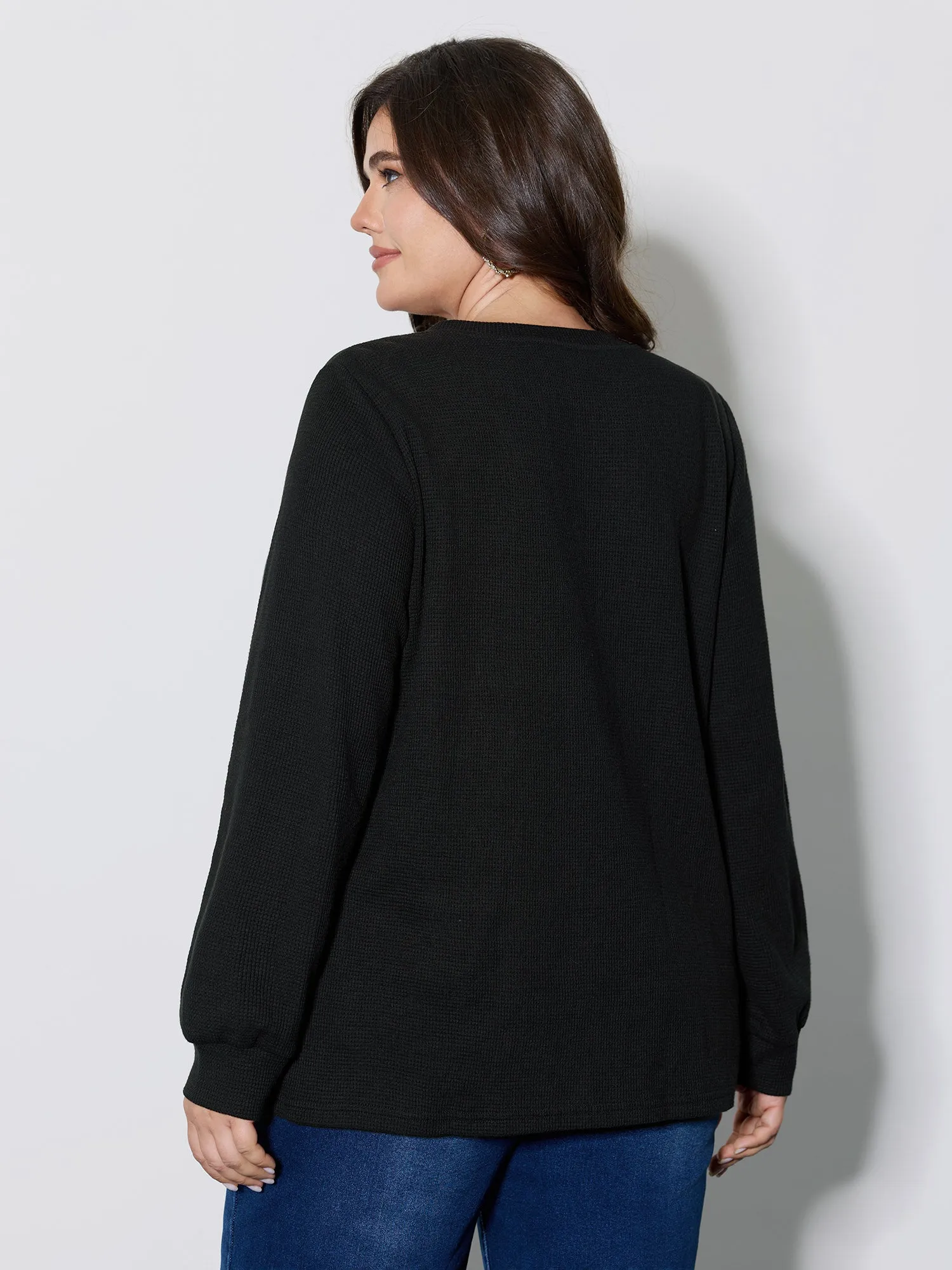 Holiday Elements Sequin Embroidery Textured Sweatshirt sold by Bloomchic product image thumbnail 4