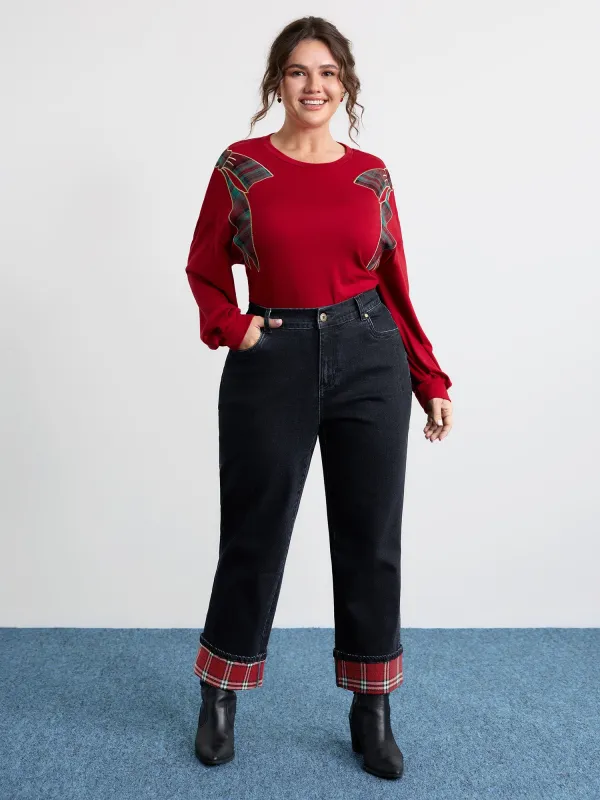 Stretchy Plaid Straight-Leg Jeans sold by Bloomchic