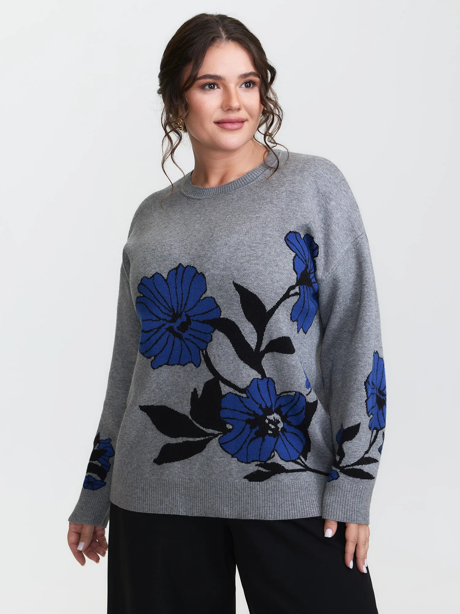 Supersoft Floral Round Neck Pullover sold by Bloomchic
