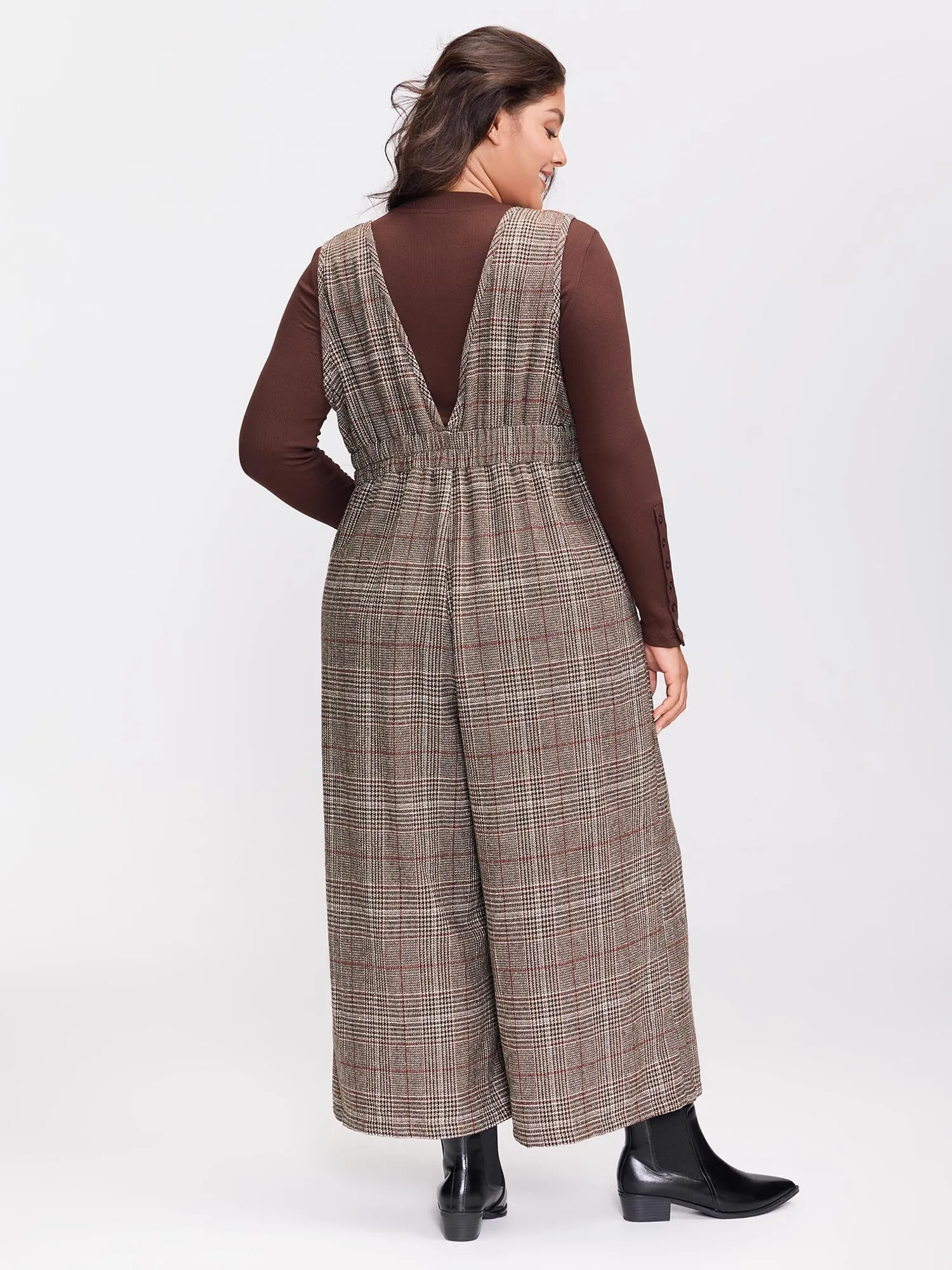 Plaid Button Detail V-Neck Jumpsuit sold by Bloomchic product image thumbnail 4