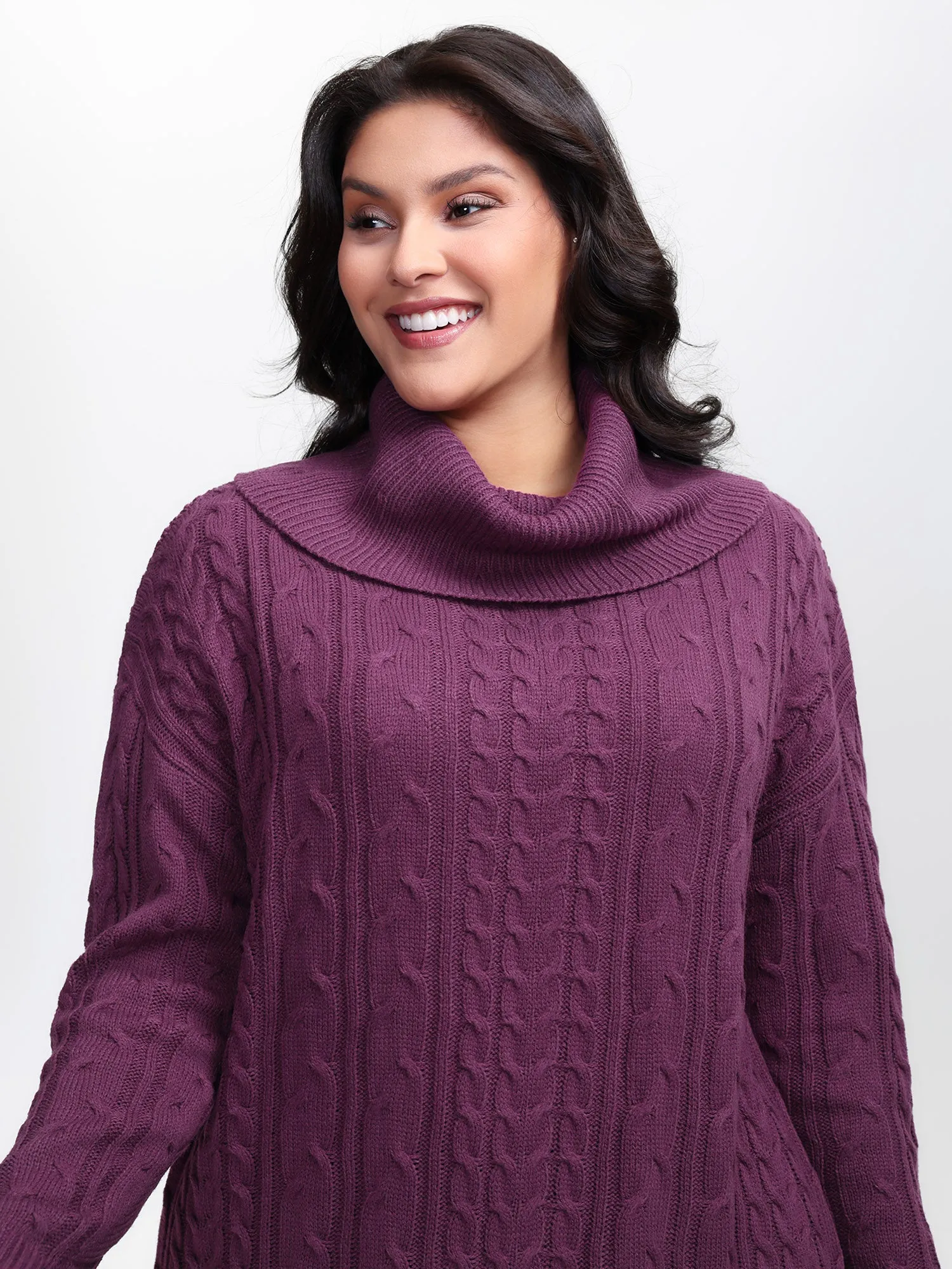 Drapey High Turtleneck Cable-Knit Pullover sold by Bloomchic product image thumbnail 2