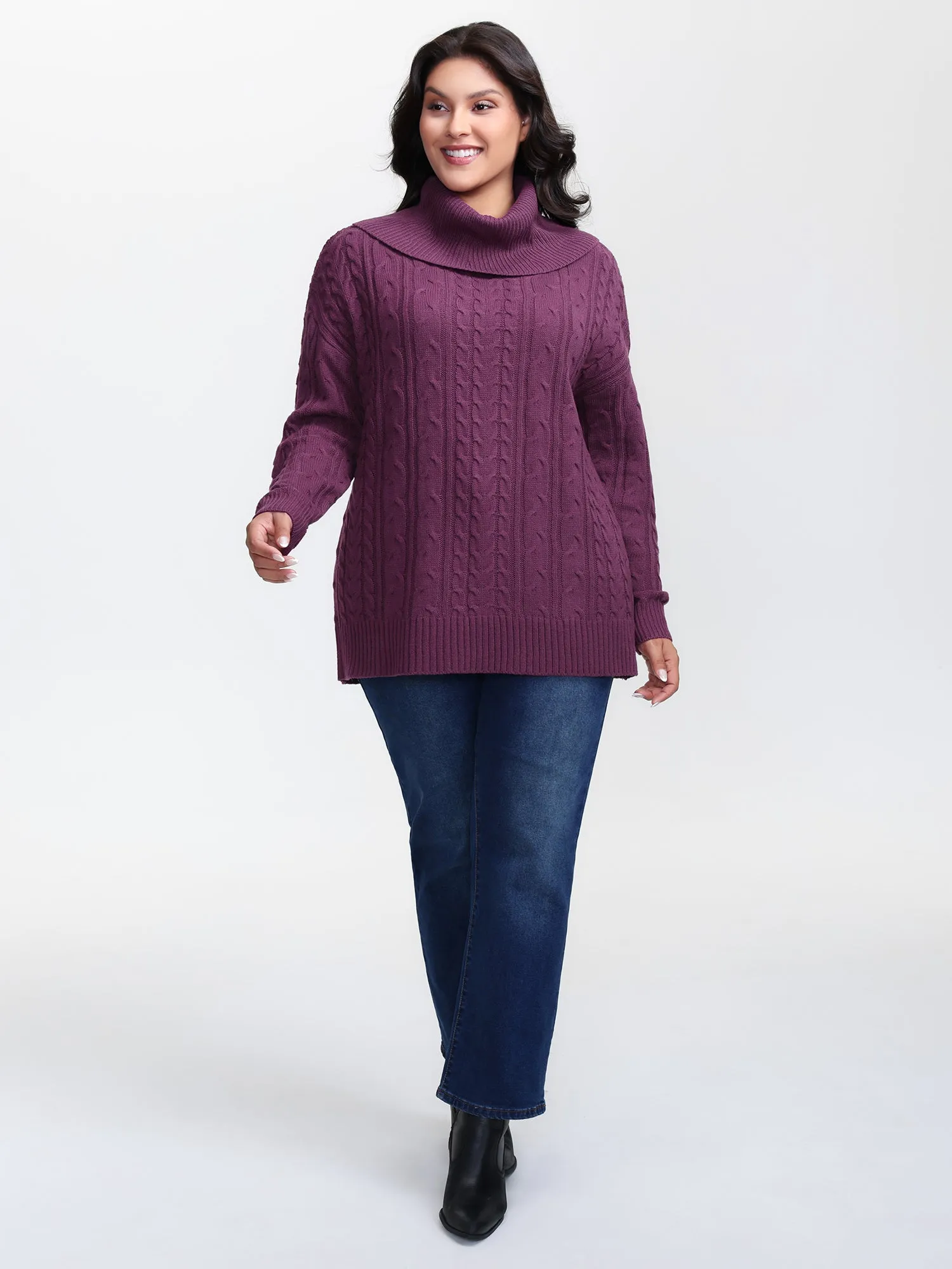 Drapey High Turtleneck Cable-Knit Pullover sold by Bloomchic product image thumbnail 3