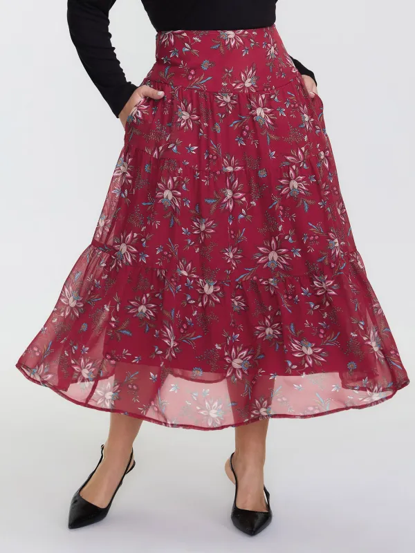 Floral Romance Shirred A-Line Midi Skirt sold by Bloomchic