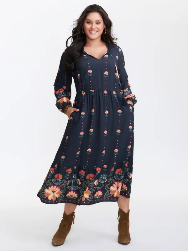 Boho Print Neck Tie Maxi Dress sold by Bloomchic