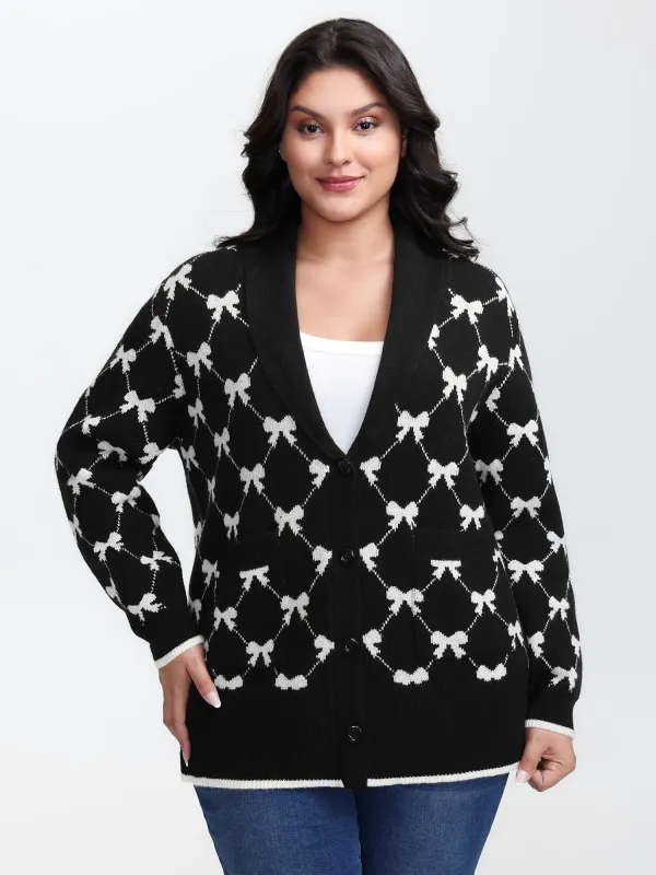Bowknot Jacquard Button Knit Cardigan sold by Bloomchic
