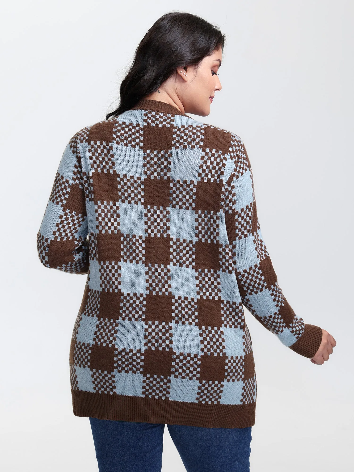 Checkered Pattern Pockets Knit Cardigan sold by Bloomchic product image thumbnail 4